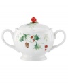 A season of entertaining and celebration will flourish with the Winter Meadow sugar bowl from Lenox. Red poinsettia and crisp holly bloom on scalloped porcelain designed to complement the mix-and-match dinnerware collection.