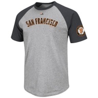 MLB San Francisco Giants Big Leaguer Fashion Crew Neck Ringer T-Shirt, Steel Heather/Charcoal Heather