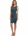 Calvin Klein Women's Side Ruch Printed Sheath Dress, Lagoon, 10