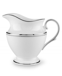 A Lenox classic, the Federal Platinum creamer adds a luxurious note to your table in exquisite white bone china with platinum trim. Coordinating Debut Platinum crystal stemware adds the finishing flourish.