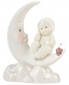 To the moon and back. A piece to cherish for yourself or loved ones, this figurine from Department 56 features an adorable Snowbaby sitting upon a half-moon in pure porcelain bisque.