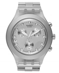 A classic brushed aluminum watch with a modern plastic case, from Swatch's Full-Blooded collection.