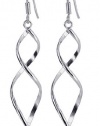 LWES005 Sterling Silver Wavy Design French Ear Wire Hook Dangle Earrings