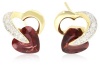 10k Yellow Gold Diamond and Garnet Heart-Shaped Earrings (.08 cttw, I-J Color, I2-I3 Clarity)