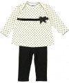 Bon Bebe Baby-girls Infant Polka Dot and Ribbon 2 Piece Pant Set