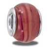 Pink/White Swirl Genuine Foil Art Glass European/Memory Charm Double Sterling Layered Bead - Fits Pandora Bracelets