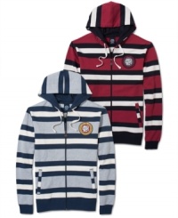 Step up your style game with this sporty striped LRG hoodie.