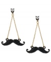 Get a handlebar on things with this set of chandelier earrings from Betsey Johnson. Crafted from gold-tone mixed metal and black glass crystal accents, this whimsical set will make you feel like the hair apparent. Approximate drop: 2-1/10 inches.