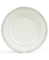 Lustrous platinum bands on the Chelsea Platinum dinner plates create a refined pattern that evokes the stately grace of Deco design. With simple geometric shapes, the Chelsea Platinum collection flows from the formal to everyday table with ease. Crafted of fine Mikasa bone china. (Clearance)