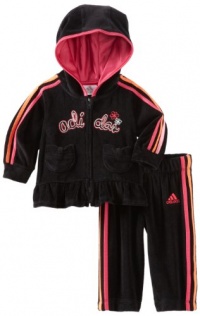 adidas Baby-Girls Infant 2 Piece Princess Velour Set, Black, 18 Months