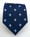 100% Silk Woven Navy Fleur de Lis Extra Long Tie