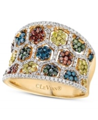 Preppie-chic has never looked so polished! Le Vian's stunning concave mixberry ring feature a circular pattern of round-cut white diamonds (1/2 ct. t.w.), green diamonds (1/5 ct. t.w.), blue diamonds (1/5 ct. t.w.), chocolate diamonds (1/5 ct. t.w.) and yellow diamonds (1/4 ct. t.w.). Set in 14k gold. Size 7.