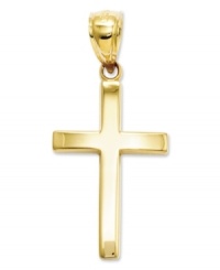 Structured and symbolic. This solid, simple cross charm makes the perfect gift of faith. Crafted in 14k gold. Chain not included. Approximate length: 1-1/10 inches. Approximate width: 3/5 inch.