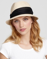 Elevate your summer style with a woven fedora with a contrast pleated chiffon band.