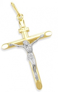 14K YELLOW and WHITE GOLD CROSS CRUCIFIX CHARM PENDANT