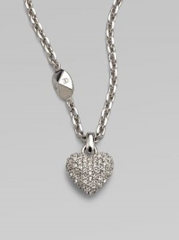 Be brilliant in this dazzling crystal encrusted heart pendant on a logo accented link chain. Palladium platedCrystalsLength, about 14Pendant size, about ½Spring ring closureMade in Italy