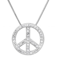 Sterling Silver Peace Sign Pendant Necklace with Swarovski Crystals