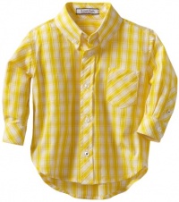 Kitestrings Baby-boys Infant Gingham Check Button Front Shirt, Yellow/White, 12 Months