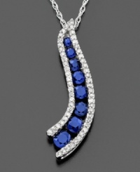 Cascading round-cut sapphires (9/10 ct. t.w.) take your breath away This beautiful pendant also features round-cut diamonds (1/6 ct. t.w.) set in 14k white gold. Approximate length: 18 inches. Approximate drop: 1 inch.