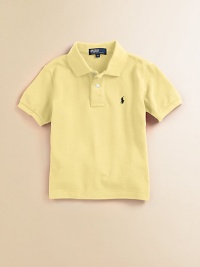 Classic, short-sleeve cotton mesh polo with embroidered polo pony on the chest. Ribbed polo collar and armbands Button placket Machine wash Imported