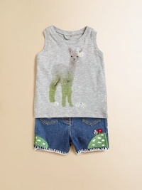 Soft and cozy in pure cotton, this cuddly knit llama-print tank will make her smile.ScoopneckSleevelessCottonMachine washImported