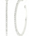 Nine West Silver-Tone Plated Crystal Medium Hoop Earrings