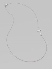 A wispy chain of 14k white gold features a cross pendant set askew for a modern edge.14k white gold Length, about 16 Pendant length, about ¾ Spring ring clasp Made in USA