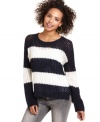 Sporting thick stripes and an open-knit design, this high-low sweater from It's Our Time is a bold style for casual days!