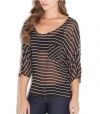 G by GUESS Phlox Striped Dolman Top, JET BLACK/TRUE WHITE (MEDIUM)