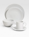 An elegantly detailed place setting is made entirely by hand in fine Limoges porcelain with a raised pearl border. Set includes dinner plate, dessert plate, cereal bowl, saucer and mug. From the Perlee White Collection Porcelain Dinner plate, 10½ diam. Dessert plate, 8¾ diam. Cereal bowl, 3H X 5½ diam. Saucer, 6½ diam. Mug, 3½H X 4¾ diam. Dishwasher safe Imported 