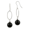 Sterling Silver Oval Link and Round Onyx Drop French Wire Earrings