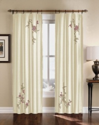 Floral Embroidered Faux Silk Window Curtain Drapery in Rich Colors