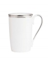 Metropolitan sensibility and modern design combine in this understated white bone china accent mug from Lenox's collection of dinnerware and dishes. Platinum gild along the edge is enhanced by a clean, platinum geometric pattern reminiscent of architectural accents.