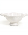 Embossed designs, graceful beading and gently distressed accents give this handled Blanc bowl the classic, romantic feel of Versailles Maison's charming dinnerware collection.