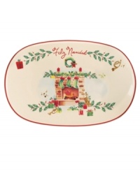 A holly motif drawn from the classic Holiday dinnerware pattern combined with colorful new depictions of the Christmas season makes this Lenox tray a festive addition to any table, as well as a beautiful gift. Adorned with Feliz Navidad.