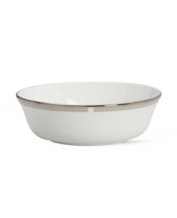 Metropolitan sensibility and modern design combine in this understated versatile white bone china bowl from Lenox's collection of dinnerware and dishes. Platinum gild along the edge is enhanced by a clean, platinum geometric pattern reminiscent of architectural accents.