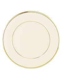 Forever elegant, the Eternal dinner plate from Lenox accents the table in timeless ivory china with sumptuous gold banding. Coordinates with Eternal Gold stemware.