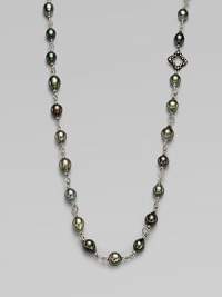 From the Midnight Pearl Collection. Blackened sterling silver cable & quatrefoil links are the prefect accent to these spectacular Tahitian pearls. Tahitian pearlsDiamonds, .2 tcwBlackened sterling silverLength, about 40Lobster clasp closureImported 