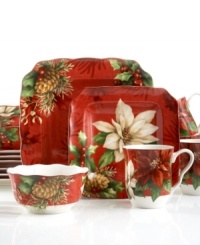 With its ruffled edge-design and bold holiday floral motif, 222 Fifth's Poinsettia Holly dinnerware set is a true stand out. Plus, the dishwasher and microwave-safe porcelain makes holiday entertaining a snap.