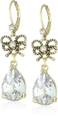 Betsey Johnson Iconic Heart of Gold Crystal Teardrop Drop Earrings