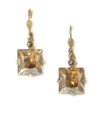 Catherine Popesco 14k Gold Plated Large Square Dangle Earrings with Champagne Swarovski Crystals