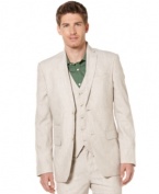 Look sharp in this refined two-button blazer from Perry Ellis.