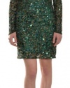 Aidan Mattox Women's Glitzy Fully Sequins Long Sleeve Cocktail Dress 8 Hunter Green