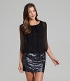 Aidan Mattox Blouson Chiffon Scoopneck Sequin Cocktail Dress Black Blue Size 4