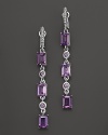 Sparkling purple crystals showcase brilliant color on Judith Ripka's triple baguette earrings.