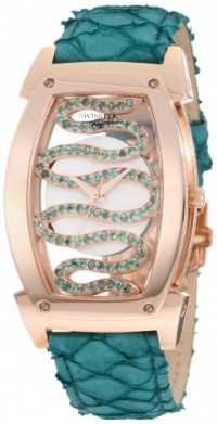 Swisstek SK81901L Limited Edition Swiss Rose-Gold-Plated Watch With Natural Emeralds, Aquatic Leather Strap, Sapphire Crystal And Sapphire Exhibition Caseback