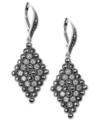 Add a little shimmer. Judith Jack's stunning earring style combines cubic zirconias (1 ct. t.w.) with marcasite (9/10 ct. t.w.) in a diamond shape. Set in sterling silver. Approximate drop: 1-5/8 inches.