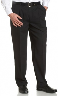 Louis Raphael LUXE Men's Washable 100% Wool Solid Pleated Hidden Extension Dress Pant,Black,32x32