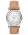 Enduring simplicity from DKNY. A watch with rich leather and shimmering crystal accents.