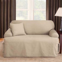 Sure Fit Logan 1-Piece T-Cushion Ties Sofa Slipcover, Sand